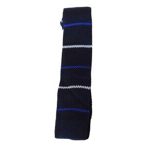 TOMMY HILFIGER Navy Royal Blue White Stripe Silk Knit Skinny Tie